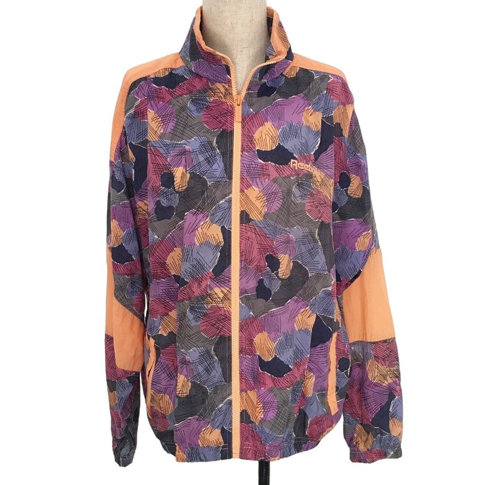 Vintage 90s Reebok Jacket Zip Up Women's‎ Size Medium Multi-Colored Long Sleeve